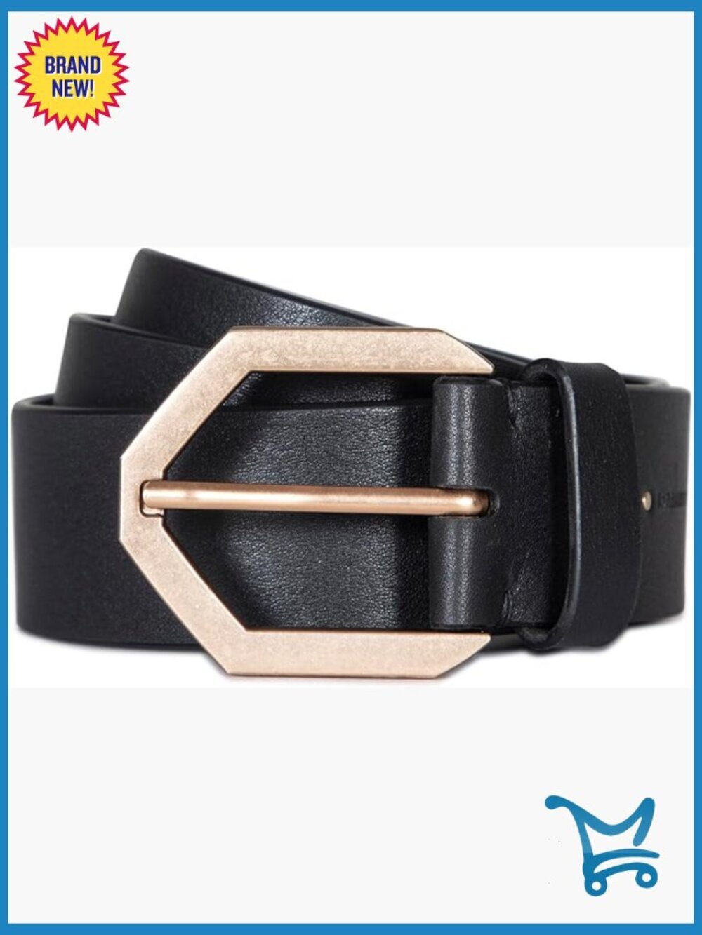 Flat Leather Belt with Hexagon Buckle, Adjustable